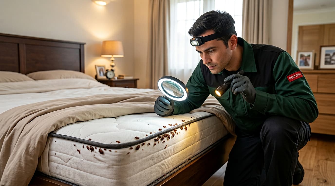 Inspectie van bed op bedwantsen